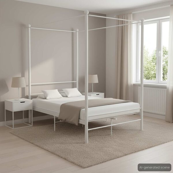 vidaXL Cadru de pat cu baldachin, alb, 120x200 cm, metal