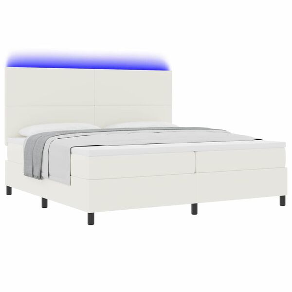 vidaXL Pat cu arc LED Crema și Alb 200 x 200 cm Țesătură din corduroy