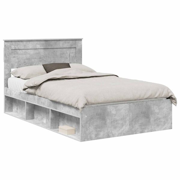 vidaXL Cadru de pat Gri Concret 135 x 190 cm Lemn de pin masiv