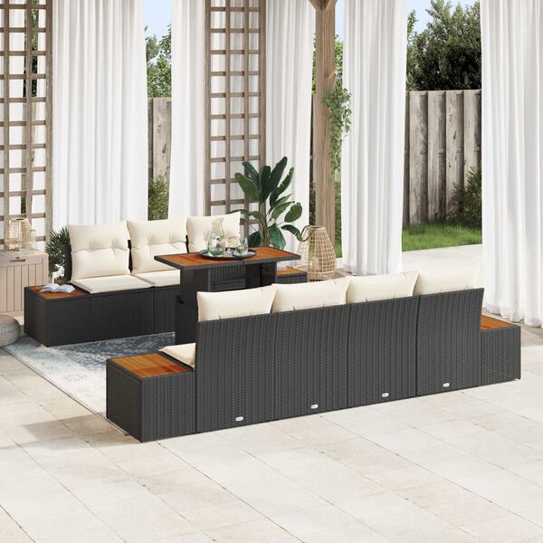 vidaXL Set de canapele pentru grădină 8 pcs Negru Rattan poli