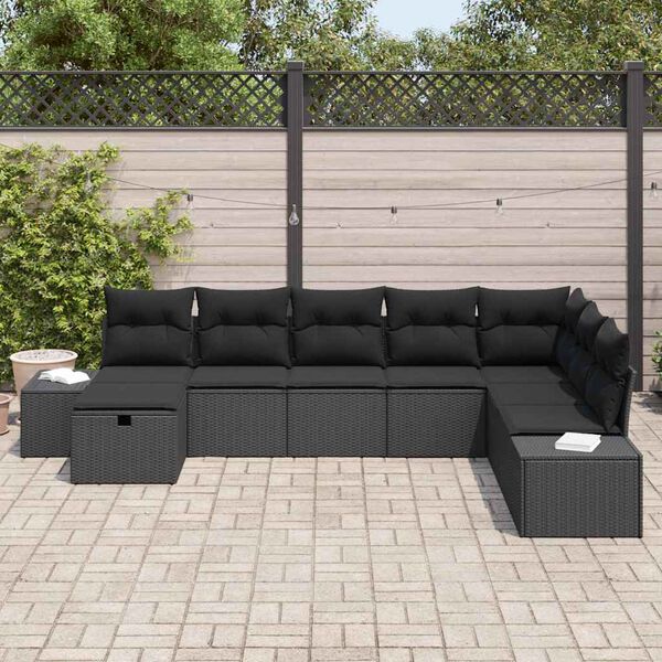 vidaXL Set de canapele pentru grădină cu pernă 8 pcs Negru Rattan poli