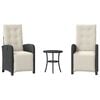 vidaXL Set bistro cu perne, 3 piese, negru, poliratan