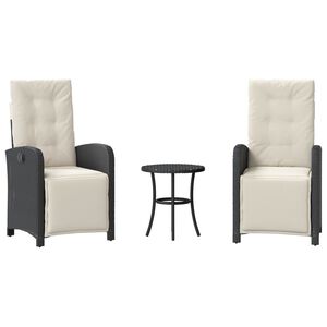 vidaXL Set bistro cu perne, 3 piese, negru, poliratan