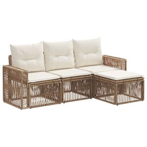 vidaXL Set de canapele pentru grădină 4 pcs Bej și alb crem poliratan