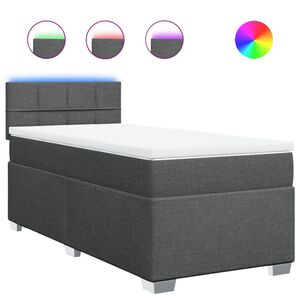 vidaXL Pat box spring cu saltea, gri &icirc;nchis, 100x200 cm, textil