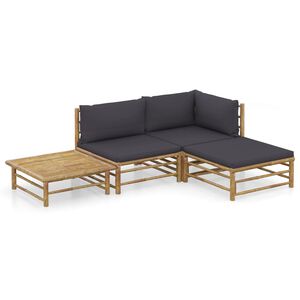 vidaXL Set mobilier de grădină cu perne gri &icirc;nchis, 4 piese, bambus