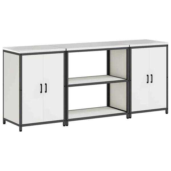 vidaXL Set de depozitare pentru bucătărie cu raft cu ușă 3 pcs Alb