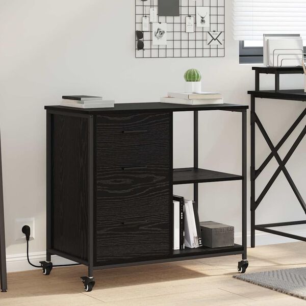 vidaXL Cabinet cu Stație de &Icirc;ncărcare Stejar Negru 76 x 41 x 72 cm