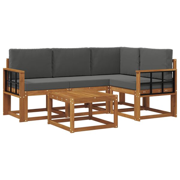 vidaXL Set de canapele de exterior cu pernă 5 pcs Natural și Antracit