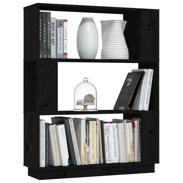 vidaXL Bibliotecă/Separator cameră, negru, 80x25x101 cm lemn masiv pin