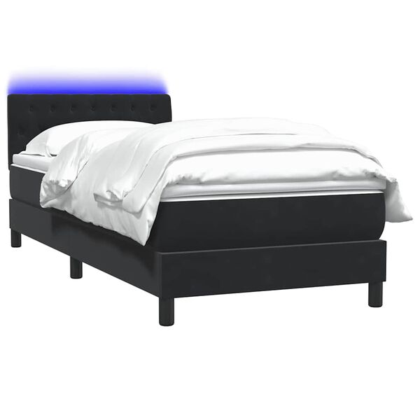 vidaXL Pat cu arcuri cu saltea și LED, negru, 90x210 cm, catifea