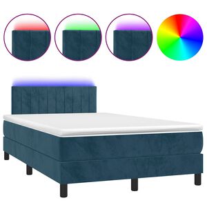 vidaXL Pat box spring cu saltea/LED albastru &icirc;nchis 120x190cm catifea