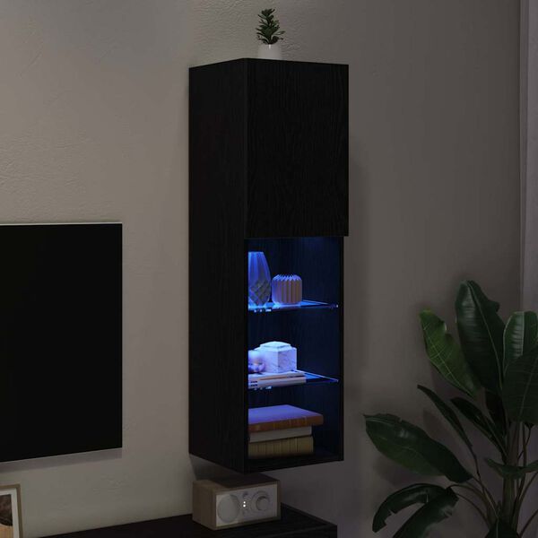 vidaXL Set comodă TV Stejar Negru 30,5 x 30 x 102 cm Lemn compozit