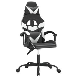 vidaXL Scaun de gaming pivotant, negru și alb, piele ecologică