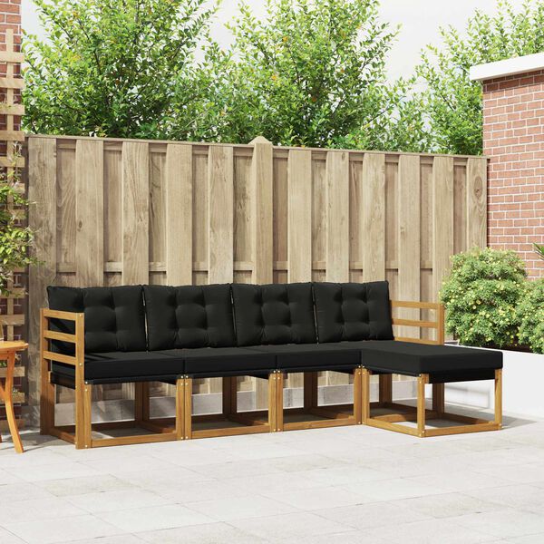 vidaXL Set de canapele de exterior cu pernă 5 pcs Natural și Negru