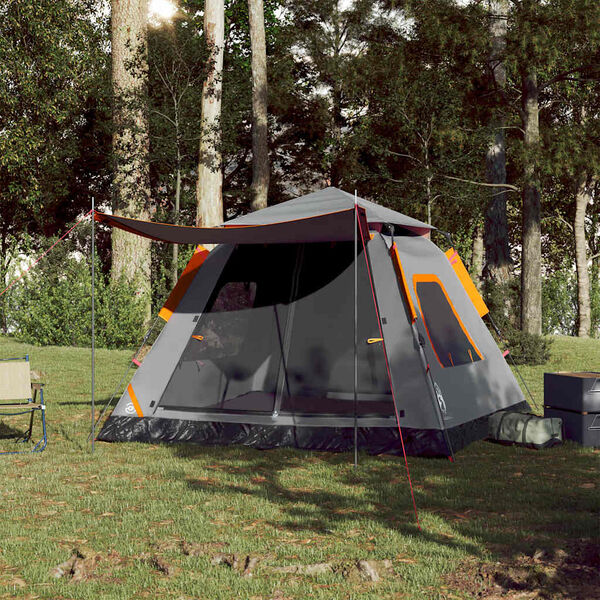 vidaXL Cort camping cupolă 5 persoane, gri/portocaliu, setare rapidă
