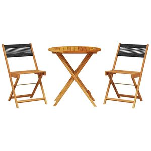 vidaXL Set mobilier bistro, 3 piese, negru, polipropilenă lemn masiv