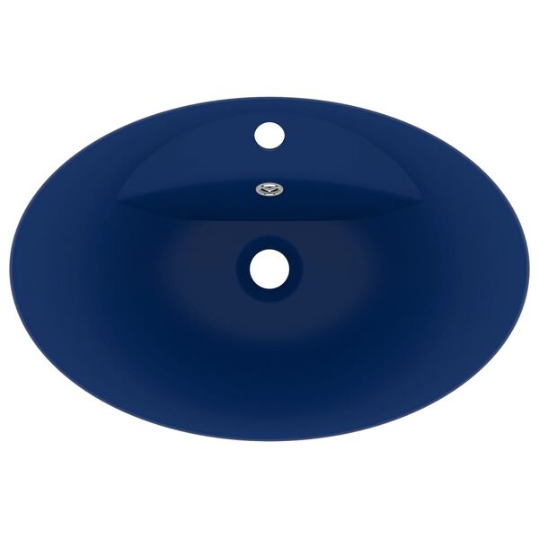 vidaXL Chiuvetă lux preaplin albastru mat 58,5x39 cm ceramică oval