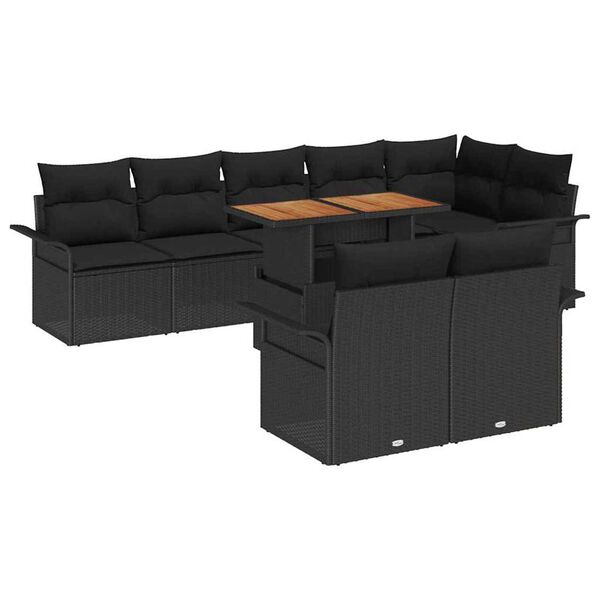 vidaXL Set de canapele pentru grădină 9 pcs Negru Rattan poli