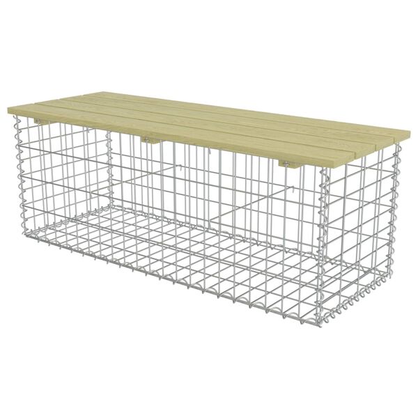 vidaXL Bancă gabion, 120 cm, oțel galvanizat și lemn de pin