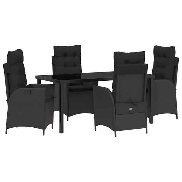 vidaXL Set de masă pentru grădină cu pernă 5 pcs Negru poliratan