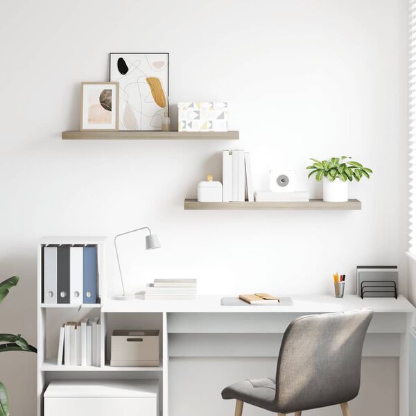 vidaXL Rafturi de perete suspendate 2 buc., stejar, 90x23,5x3,8 cm MDF