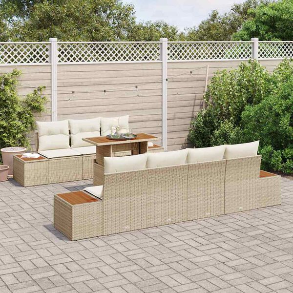 vidaXL Set de canapele pentru grădină cu pernă 8 pcs Bej Rattan poli