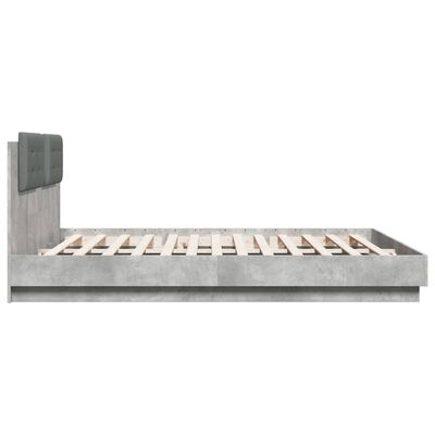 vidaXL Cadru de pat cu tăblie și lumini LED, gri beton, 180x200 cm