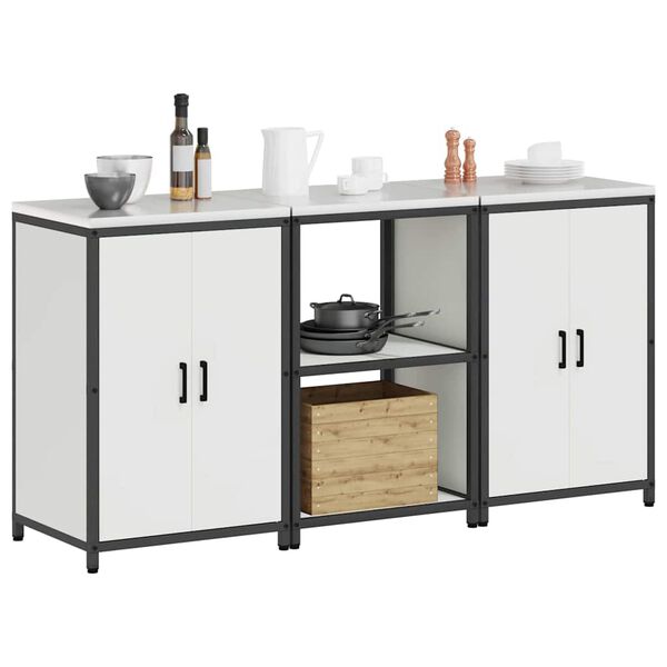 vidaXL Set de depozitare pentru bucătărie cu raft cu ușă 3 pcs Alb