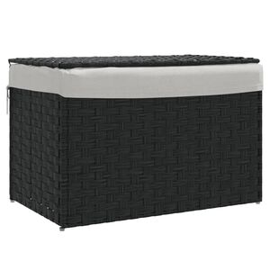 vidaXL Coș de rufe cu capac, negru, 55,5x35x34 cm, poliratan