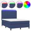 vidaXL Pat cu arcuri, saltea și LED, albastru, 140x190 cm, textil