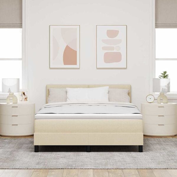 vidaXL Pat cu arcuri cu saltea cu headboard Crem 140 x 200 cm țesătură