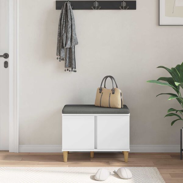 vidaXL Bancă pentru hol cu pernă cu depozitare Alb 60 x 38 x 46 cm