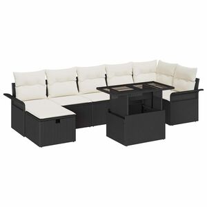 vidaXL Set de canapele pentru grădină cu pernă 8 pcs Negru Rattan poli