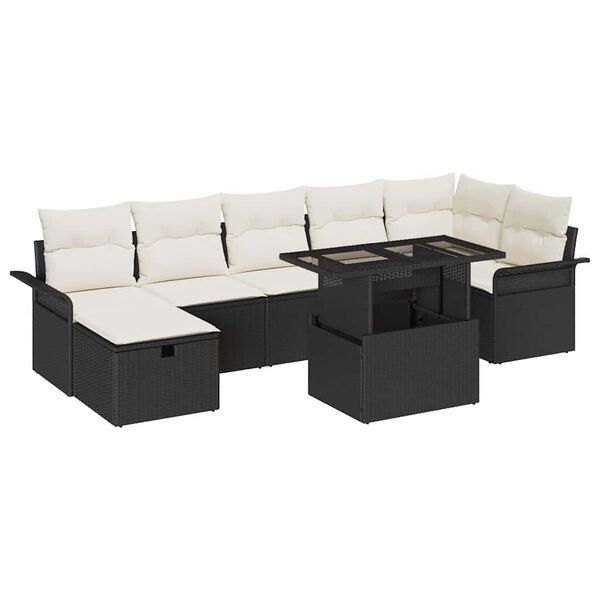 vidaXL Set de canapele pentru grădină cu pernă 8 pcs Negru Rattan poli