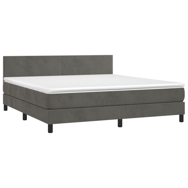 vidaXL Pat box spring cu saltea, gri &icirc;nchis, 180x200 cm, catifea