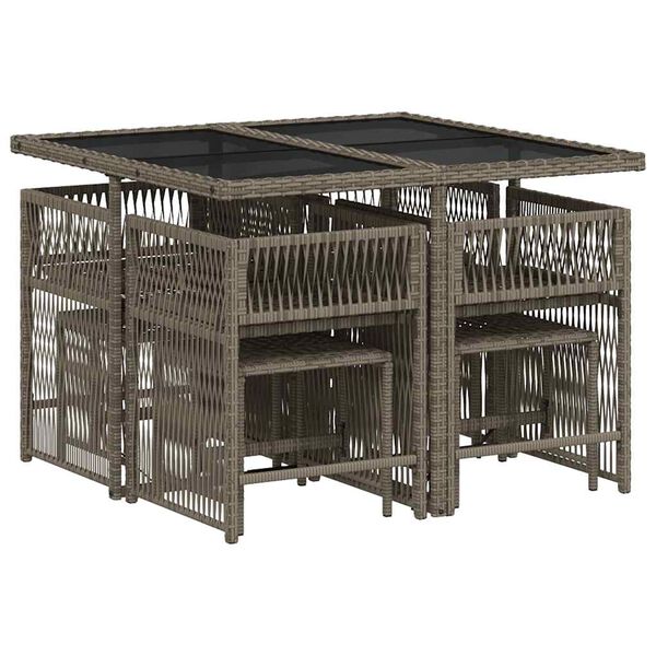 vidaXL Set mobilier grădină cu perne, 9 piese, gri, poliratan