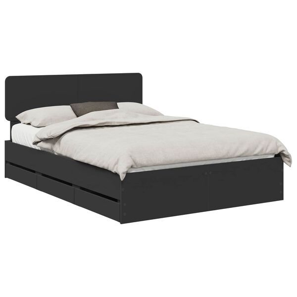 vidaXL Cadru de pat cu headboard Negru 160 x 200 cm Lemn prelucrat