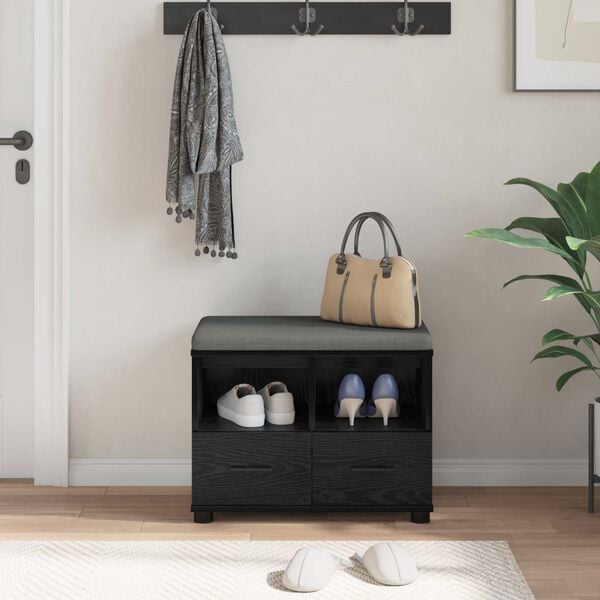 vidaXL Bancă pentru hol cu pernă Stejar Negru 60 x 38 x 46 cm