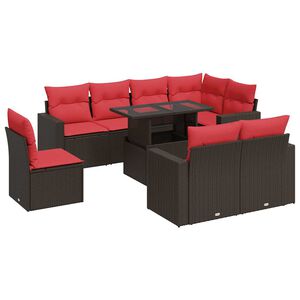 vidaXL Set canapele de grădină cu perne, 9 piese, maro, poliratan