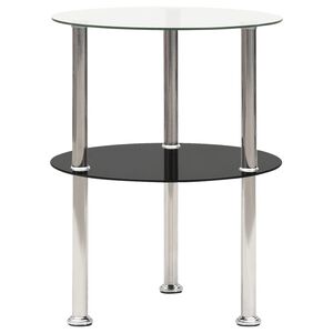 vidaXL Masă laterală 2 niv. transparent/negru 38 cm sticlă securizată