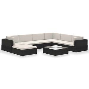 vidaXL Set mobilier de grădină cu perne, 8 piese, negru, poliratan
