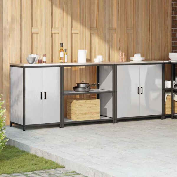 vidaXL Set de depozitare pentru bucătărie cu raft 3 pcs Argintiu