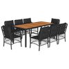 vidaXL Set mobilier de grădină cu perne, 9 piese, negru, poliratan
