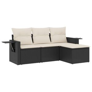 vidaXL Set mobilier de grădină cu perne, 4 piese, negru, poliratan