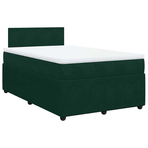 vidaXL Pat box spring cu saltea, verde &icirc;nchis, 120x200 cm, catifea