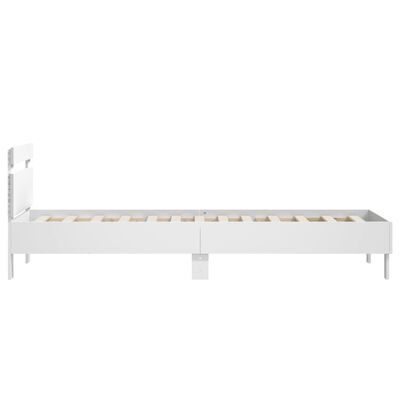 vidaXL Cadru de pat cu tăblie și lumini LED, alb, 90x190 cm