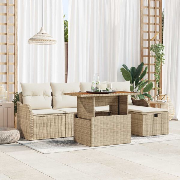 vidaXL Set de canapele pentru grădină cu pernă 6 pcs Bej Rattan poli