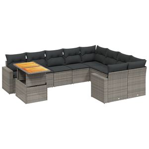 vidaXL Set mobilier de grădină cu perne, 10 piese, gri, poliratan