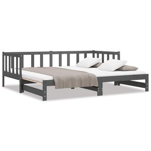 vidaXL Pat de zi extensibil, gri, 2x(90x190) cm, lemn masiv de pin
